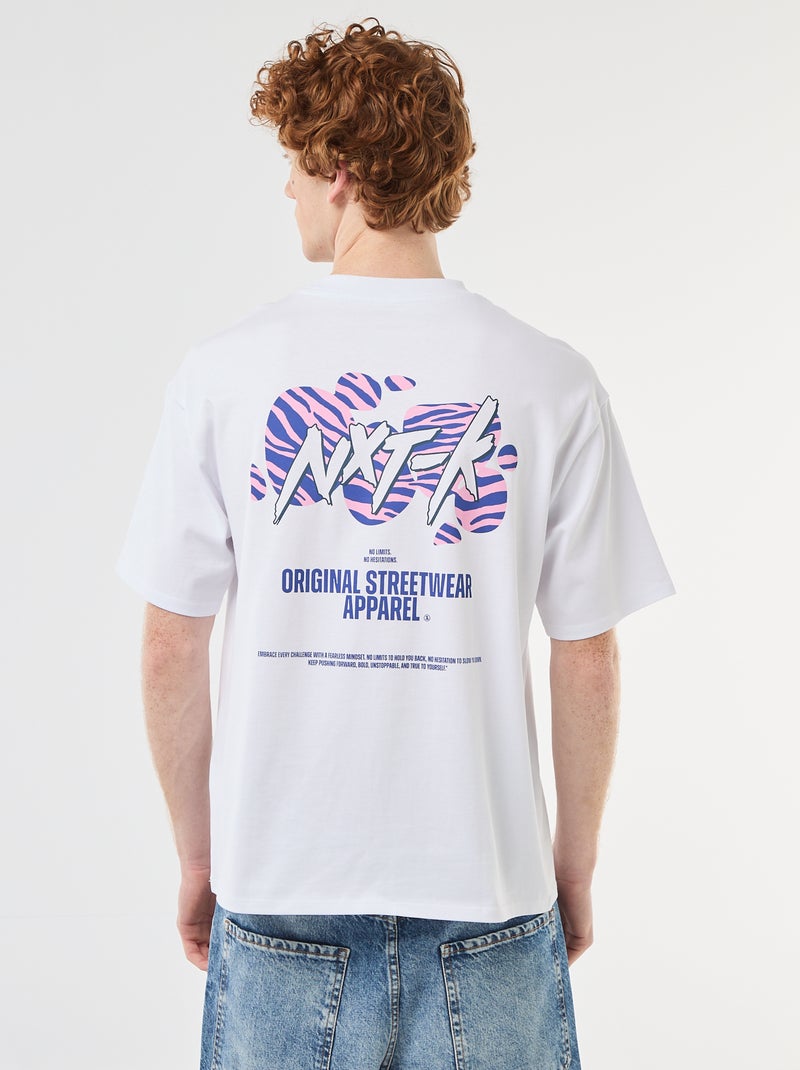 T-shirt imprimés devant et dos en coton uni Blanc - Kiabi