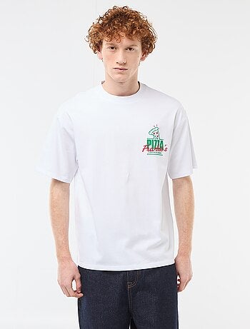 T-shirt imprimés devant et dos en coton uni