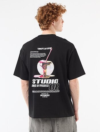 T-shirt imprimés devant et dos en coton uni