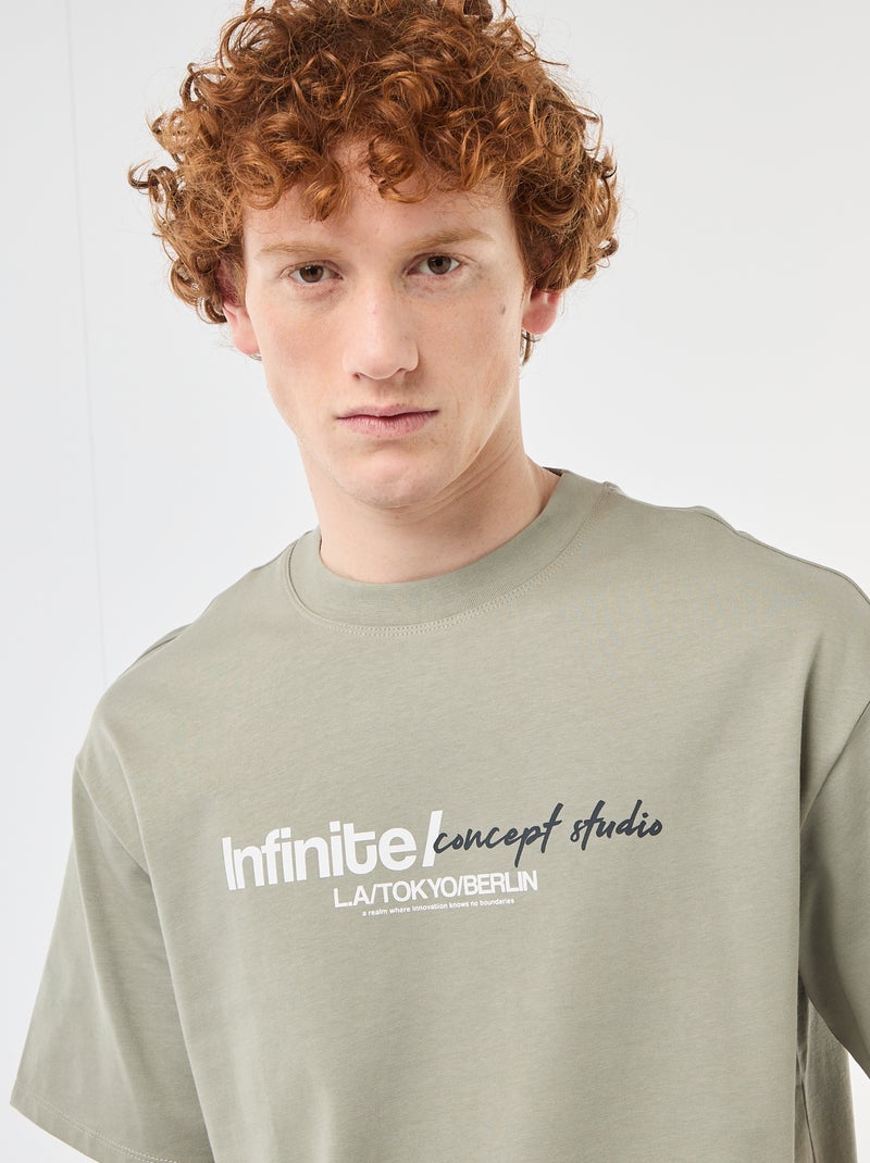 T-shirt imprimés devant et dos en coton uni Vert - Kiabi