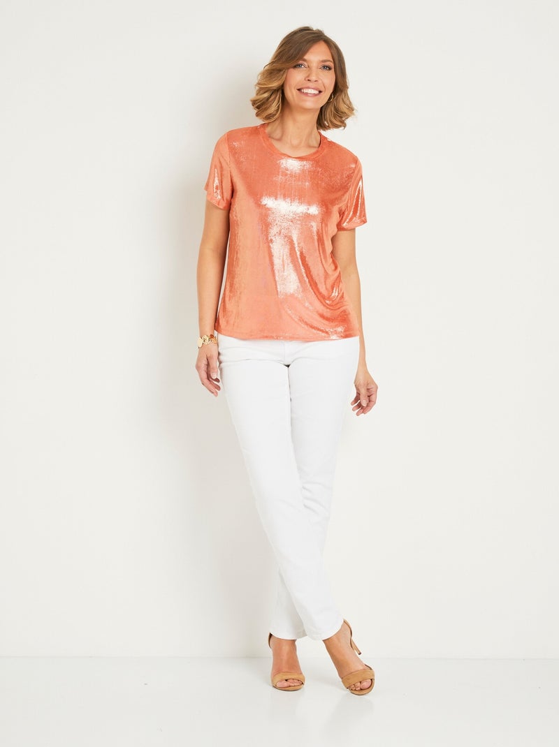T-shirt irisé manches courtes col rond Orange - Kiabi