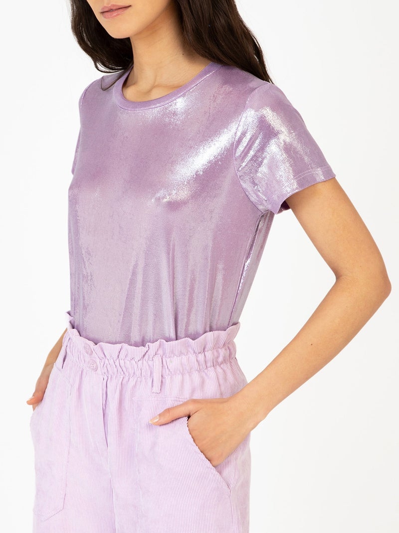 T-shirt irisé manches courtes col rond Violet - Kiabi