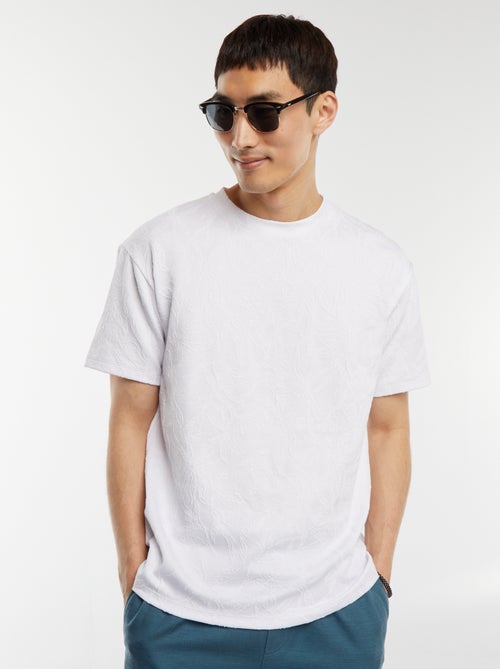 T-shirt jacquard uni à manches courtes - Kiabi