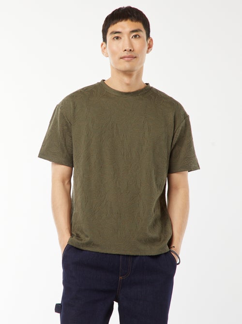 T-shirt jacquard uni à manches courtes - Kiabi
