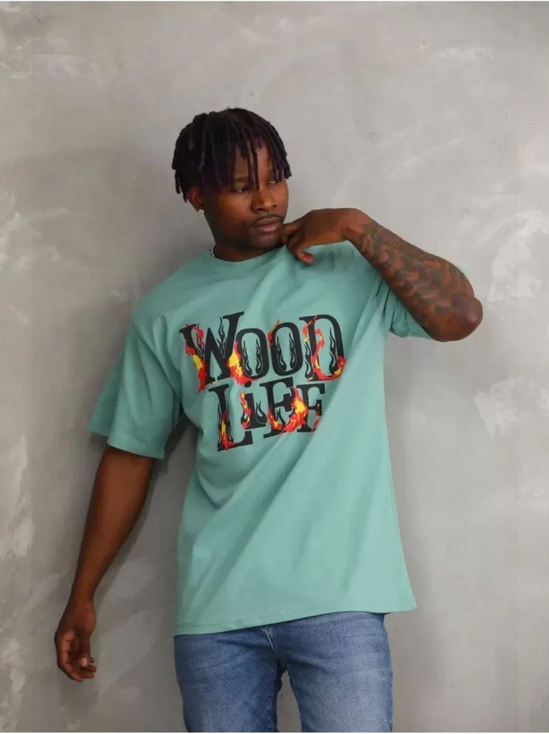 T-shirt janes oversize à manches longues et col rond avec imprimé au dos Vert menthe - Kiabi
