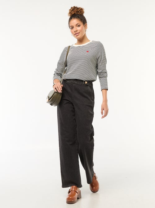 T-shirt 'JDY' à manches longues à rayures + broderie 'cœur' - Kiabi