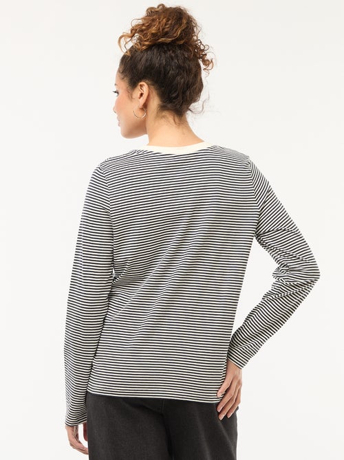 T-shirt 'JDY' à manches longues à rayures + broderie 'cœur' - Kiabi