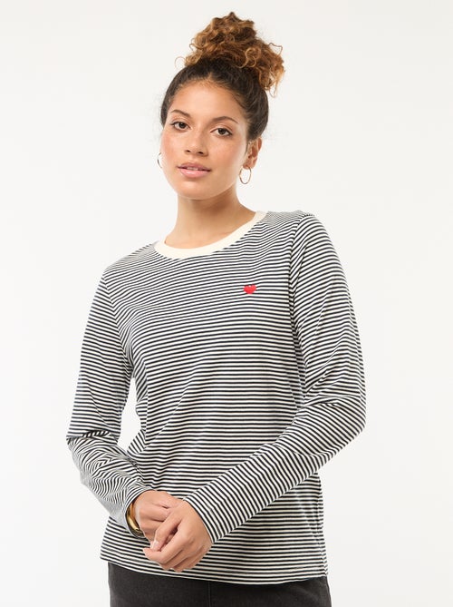 T-shirt 'JDY' à manches longues à rayures + broderie 'cœur' - Kiabi