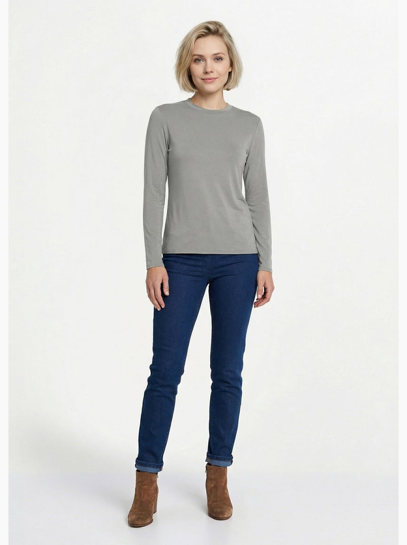 T-shirt jersey col montant type sous pull - afibel Gris chiné - Kiabi