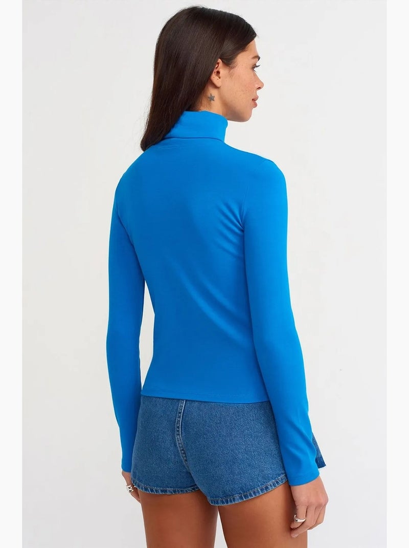 T-shirt jersey col roulé manches longues dilvin Bleu cobalt - Kiabi