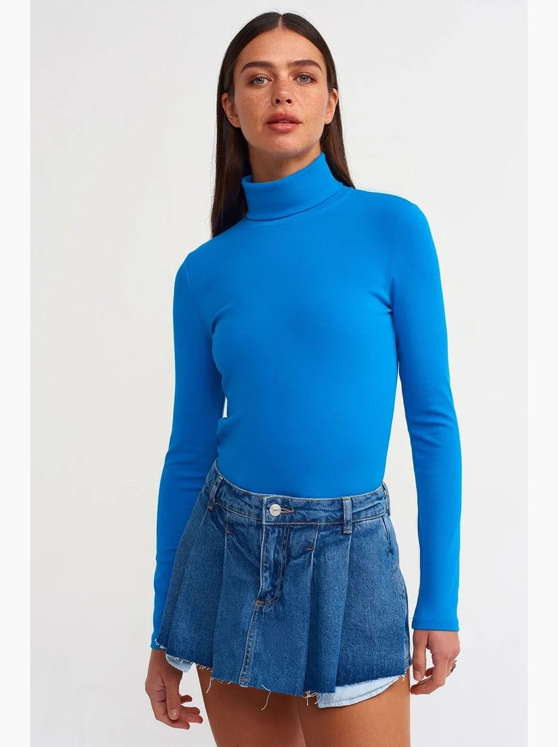 T-shirt jersey col roulé manches longues dilvin Bleu cobalt - Kiabi
