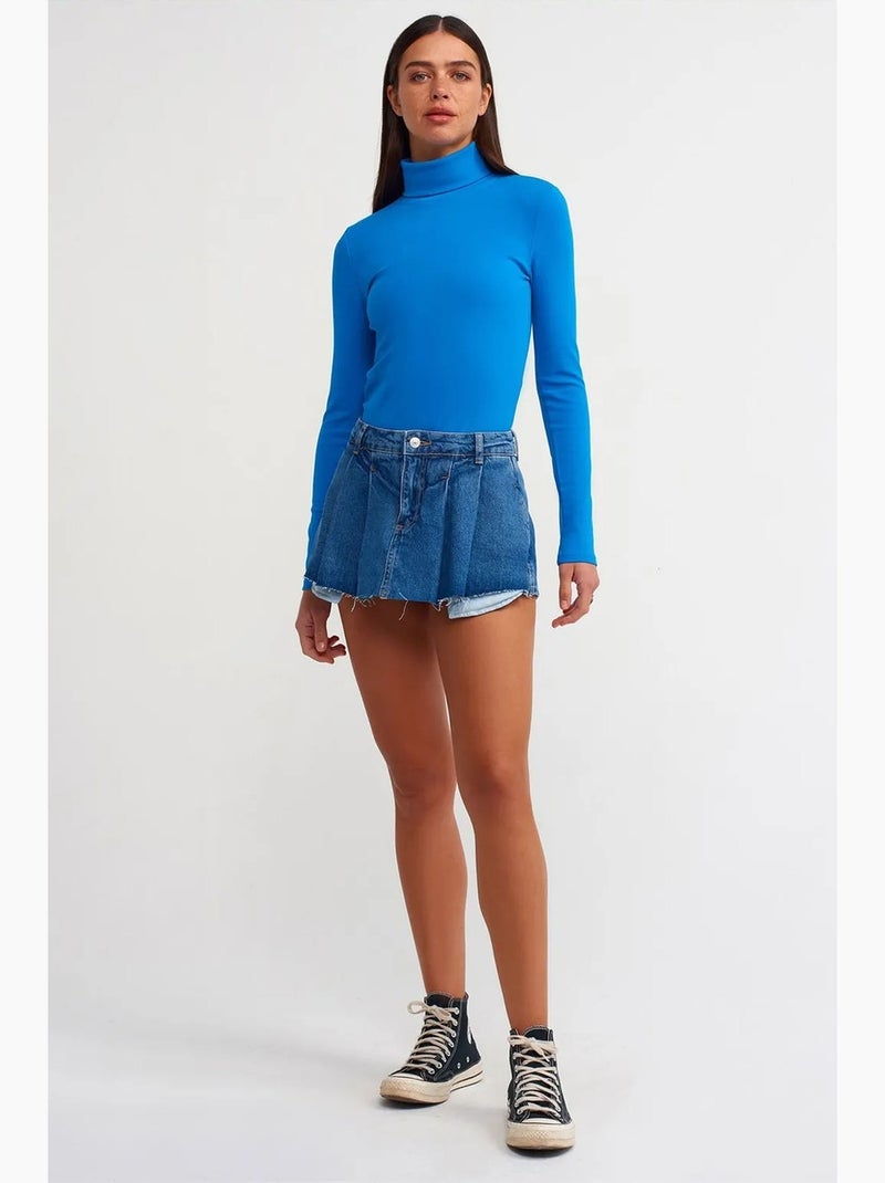T-shirt jersey col roulé manches longues dilvin Bleu cobalt - Kiabi