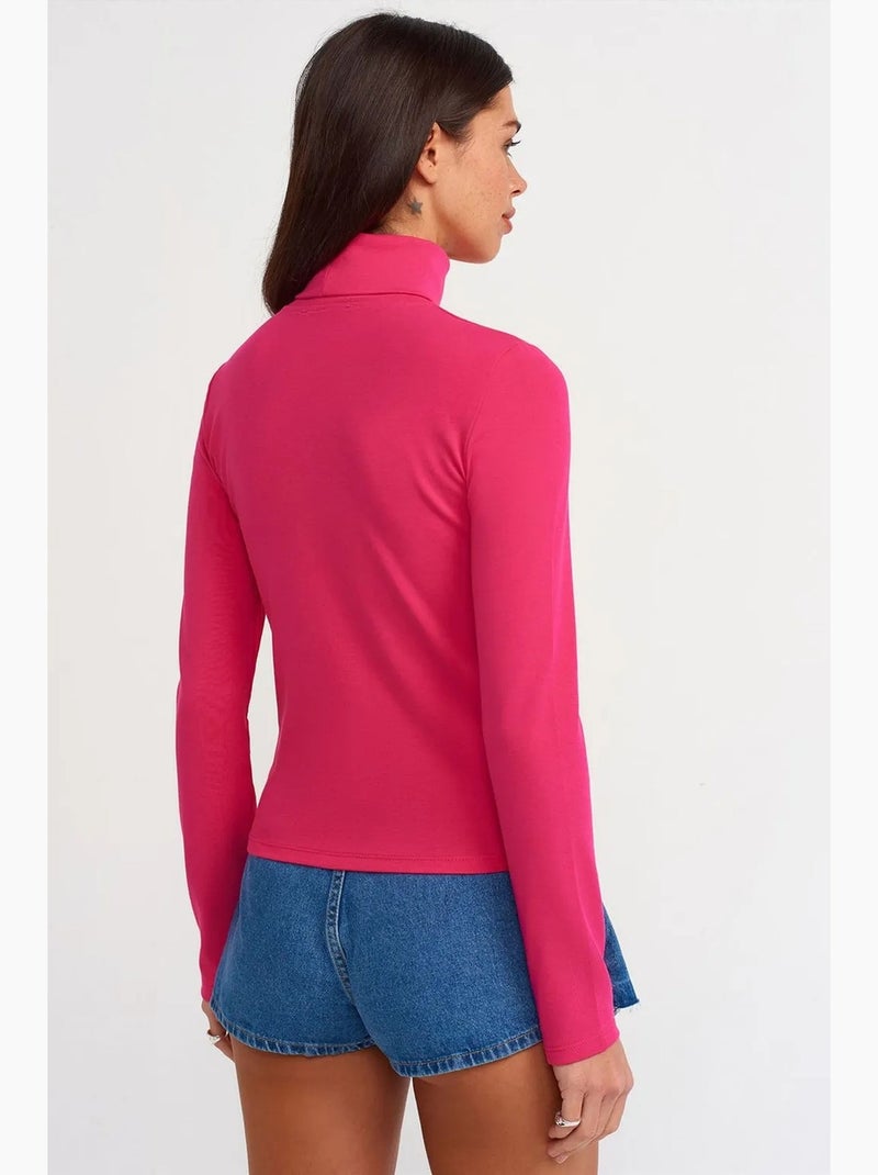 T-shirt jersey col roulé manches longues dilvin Rose fluo/Solinotes - Kiabi