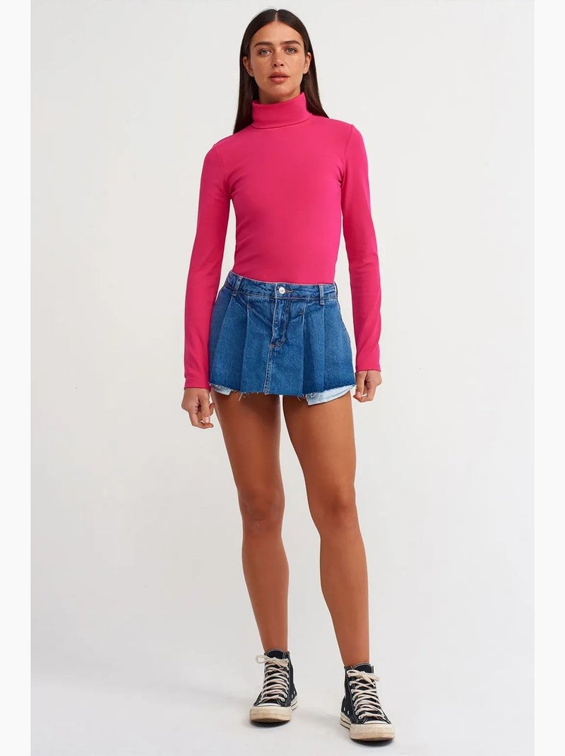 T-shirt jersey col roulé manches longues dilvin Rose fluo/Solinotes - Kiabi
