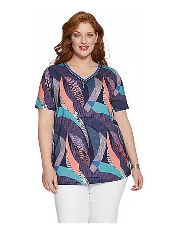 T-shirt jersey col V avec galon irisé