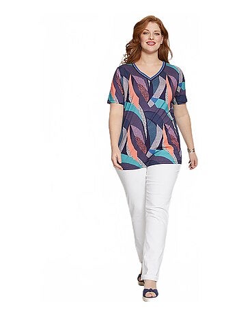 T-shirt jersey col V avec galon irisé