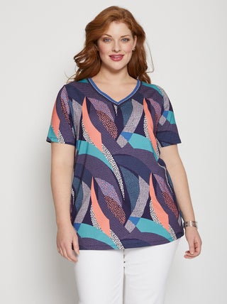 T-shirt jersey col V avec galon irisé