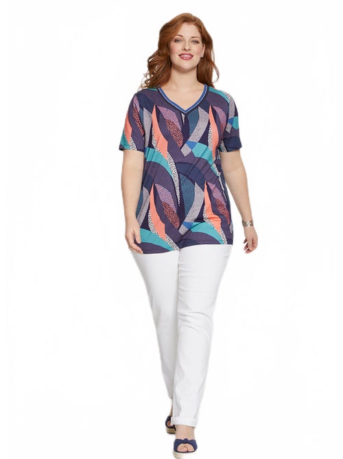 T-shirt jersey col V avec galon irisé - Kiabi