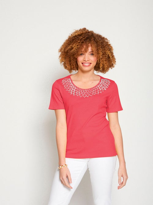 T-shirt jersey coton fantaisie cloutée - Kiabi
