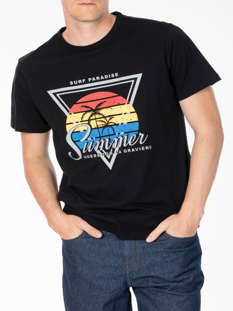 T-shirt jersey coton impression couché de soleil ARRIGO 'Rica Lewis' Noir - Kiabi