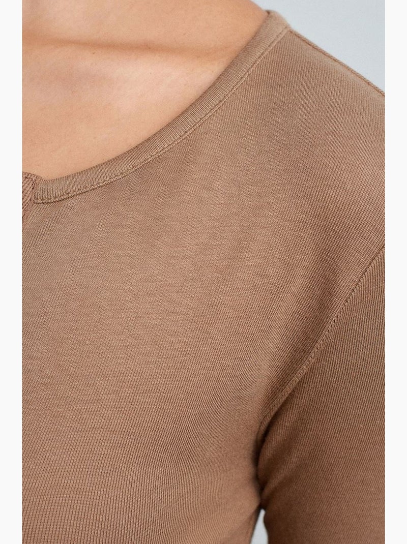 T-shirt jersey manches longues ajusté dilvin Camel - Kiabi