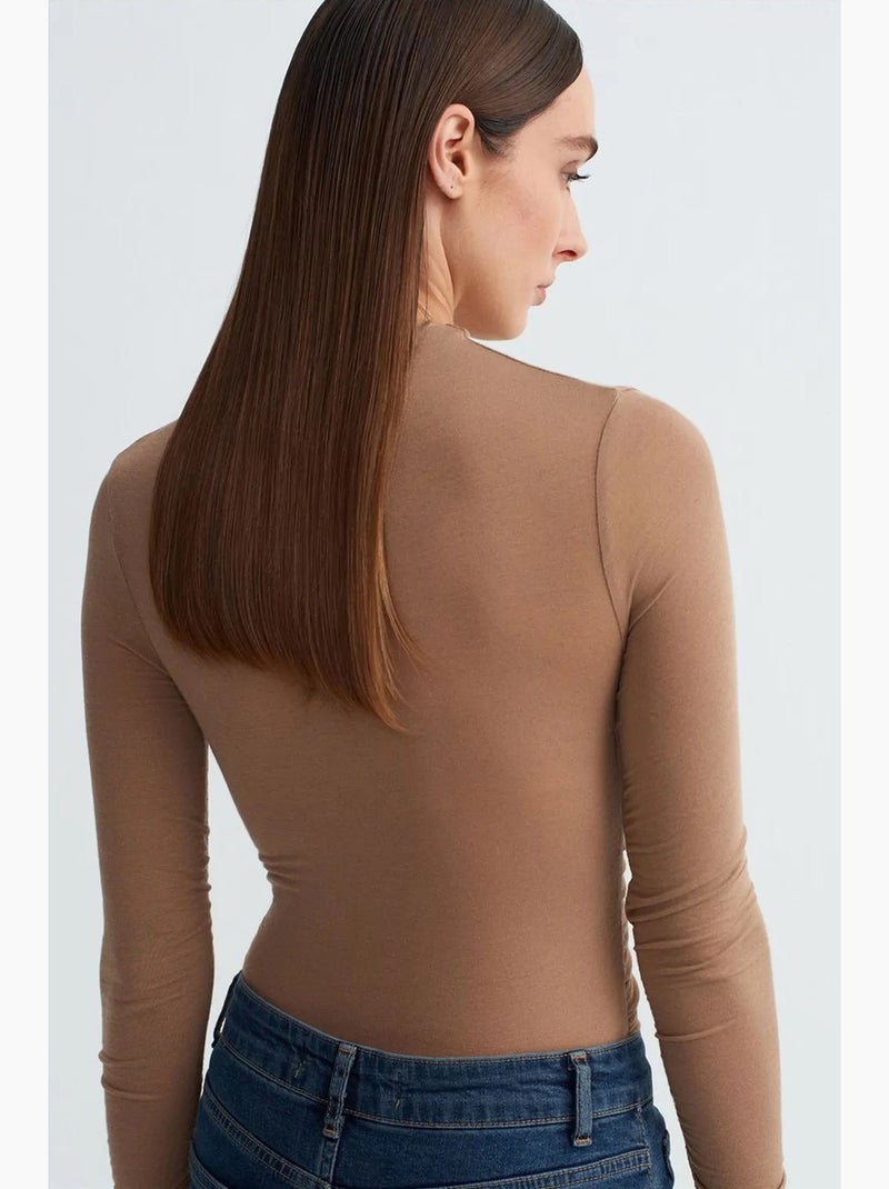 T-shirt jersey manches longues ajusté dilvin Camel - Kiabi