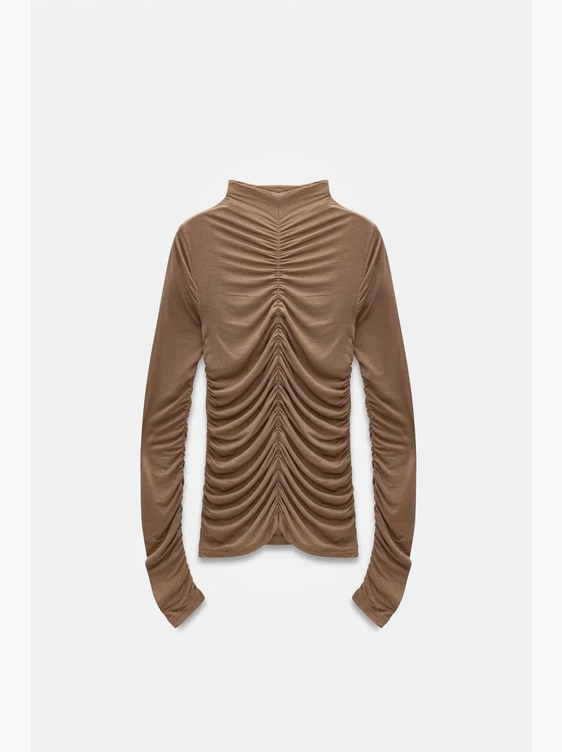 T-shirt jersey manches longues ajusté dilvin Camel - Kiabi