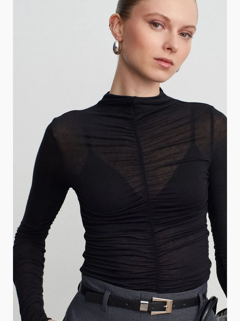 T-shirt jersey manches longues ajusté dilvin Noir - Kiabi