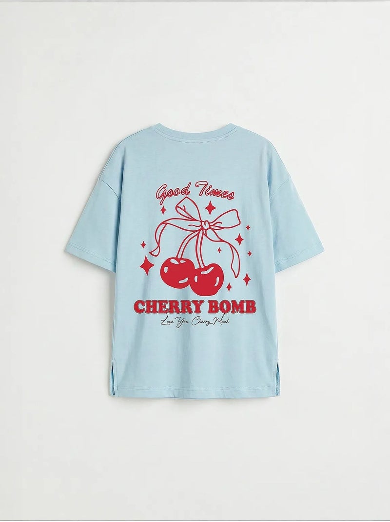 T-shirt jeune en coton et élasthanne tommy Bleu ciel - Kiabi