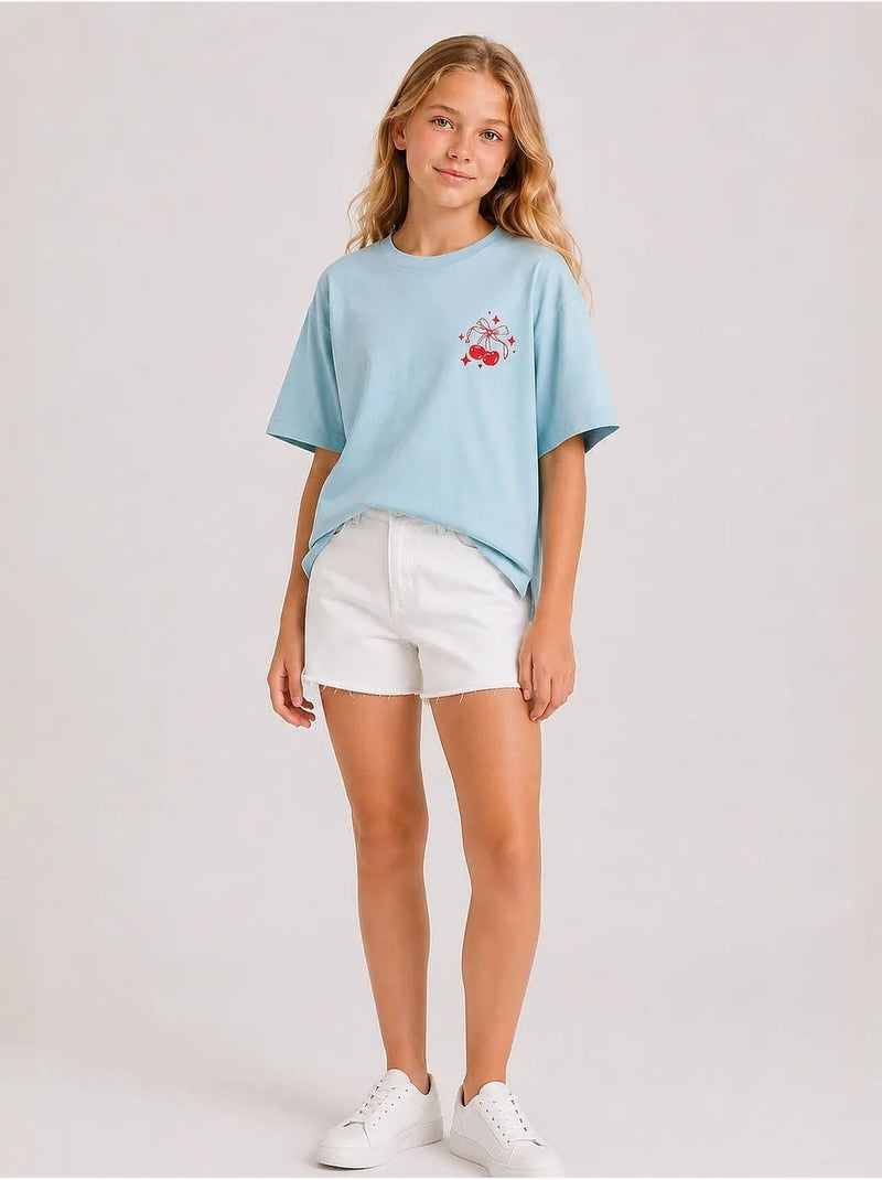 T-shirt jeune en coton et élasthanne tommy Bleu ciel - Kiabi