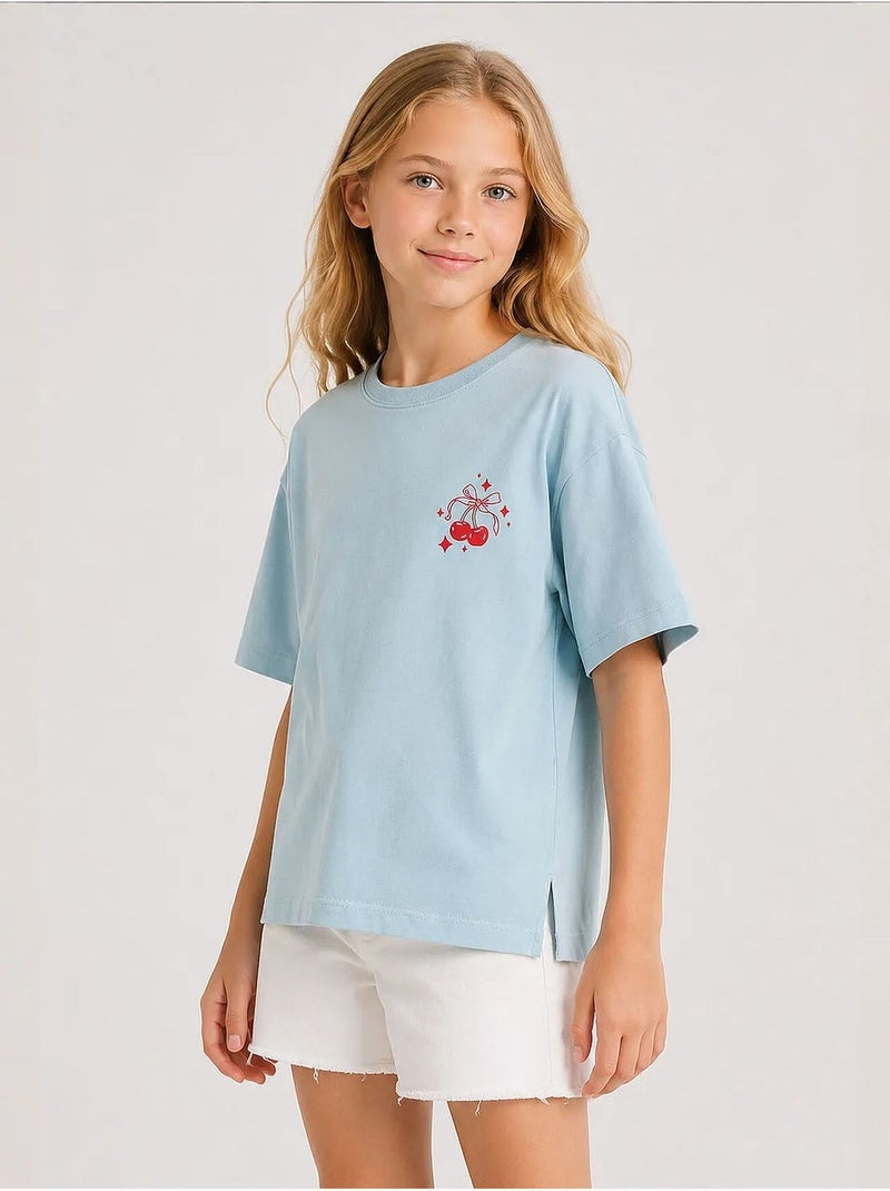T-shirt jeune en coton et élasthanne tommy Bleu ciel - Kiabi