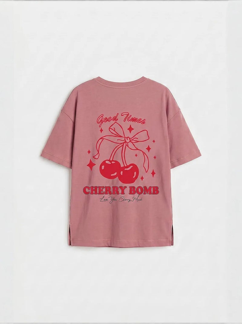 T-shirt jeune en coton et élasthanne tommy Vieux rose - Kiabi
