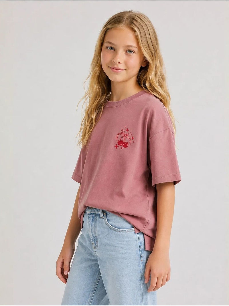 T-shirt jeune en coton et élasthanne tommy Vieux rose - Kiabi