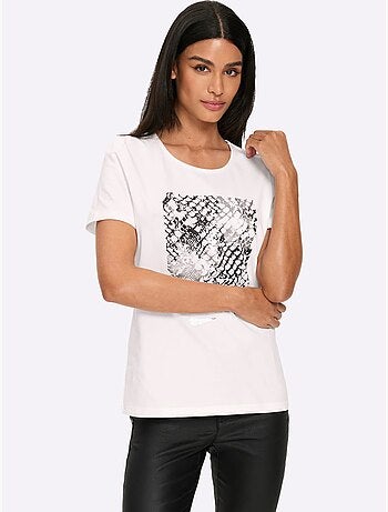 T-shirt Joli Imprimé Feuille Devant - Taille Standard - Helline