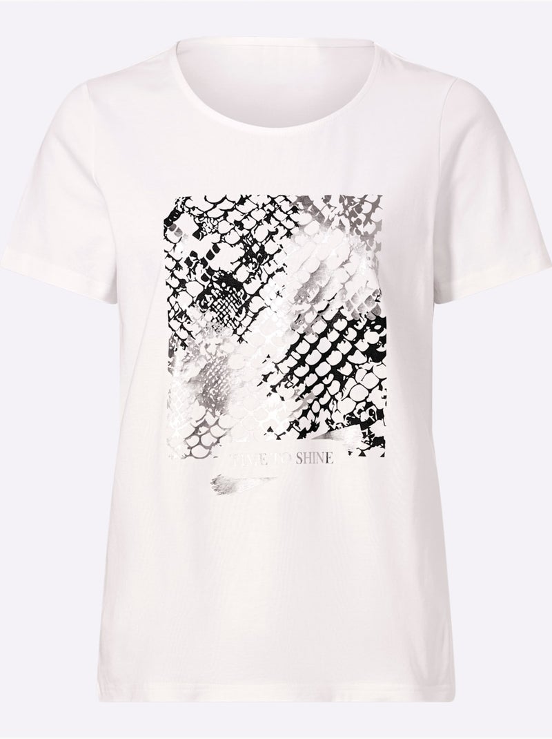 T-shirt Joli Imprimé Feuille Devant - Taille Standard - Helline Ecru - Kiabi