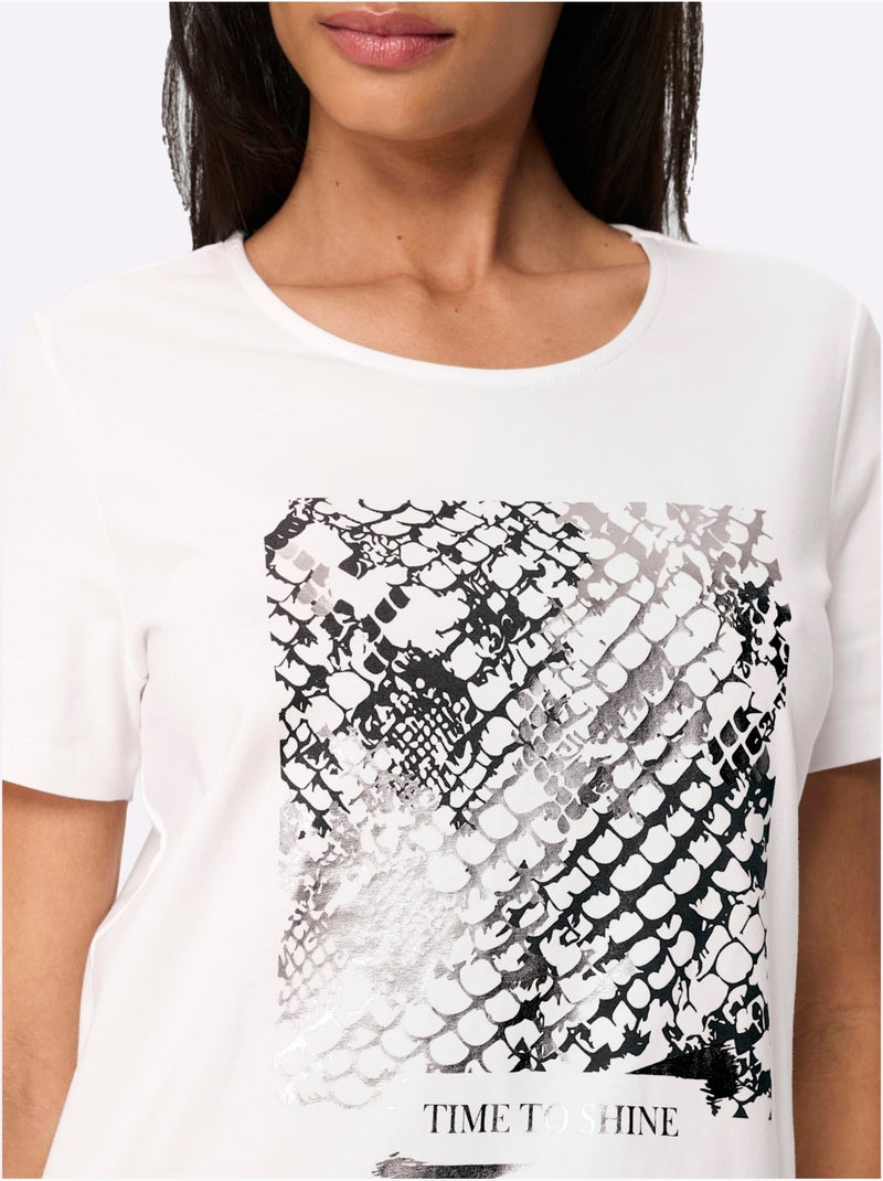 T-shirt Joli Imprimé Feuille Devant - Taille Standard - Helline Ecru - Kiabi