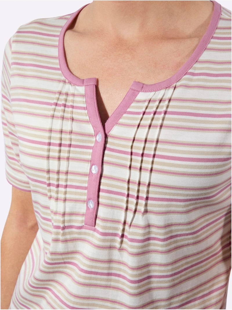 T-shirt Joli Motif à Rayures - Taille Standard - Witt Beige/Rose - Kiabi
