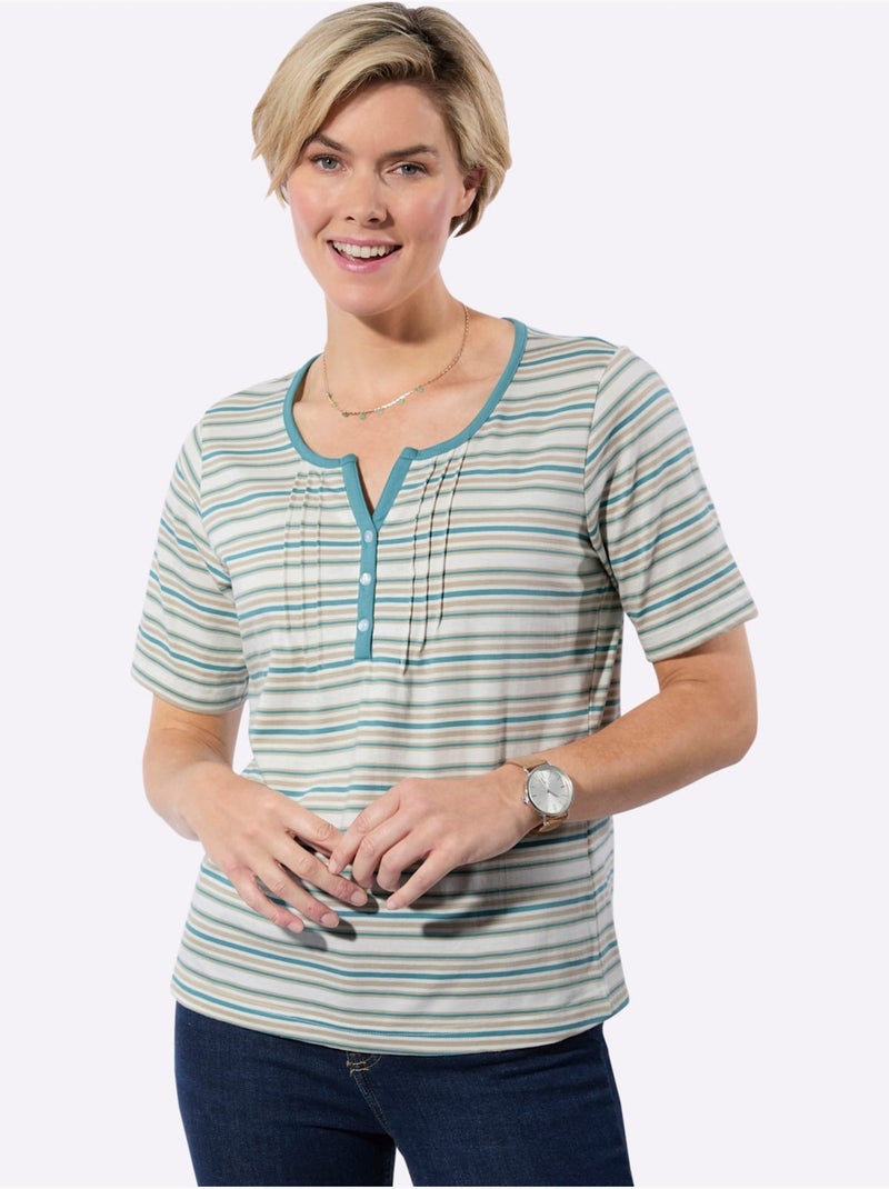 T-shirt Joli Motif à Rayures - Taille Standard - Witt Bleu Beige - Kiabi