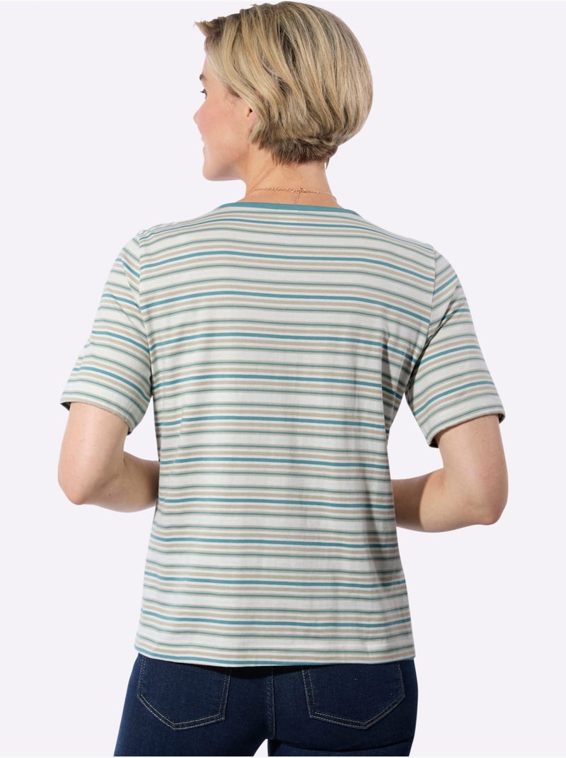 T-shirt Joli Motif à Rayures - Taille Standard - Witt Bleu Beige - Kiabi