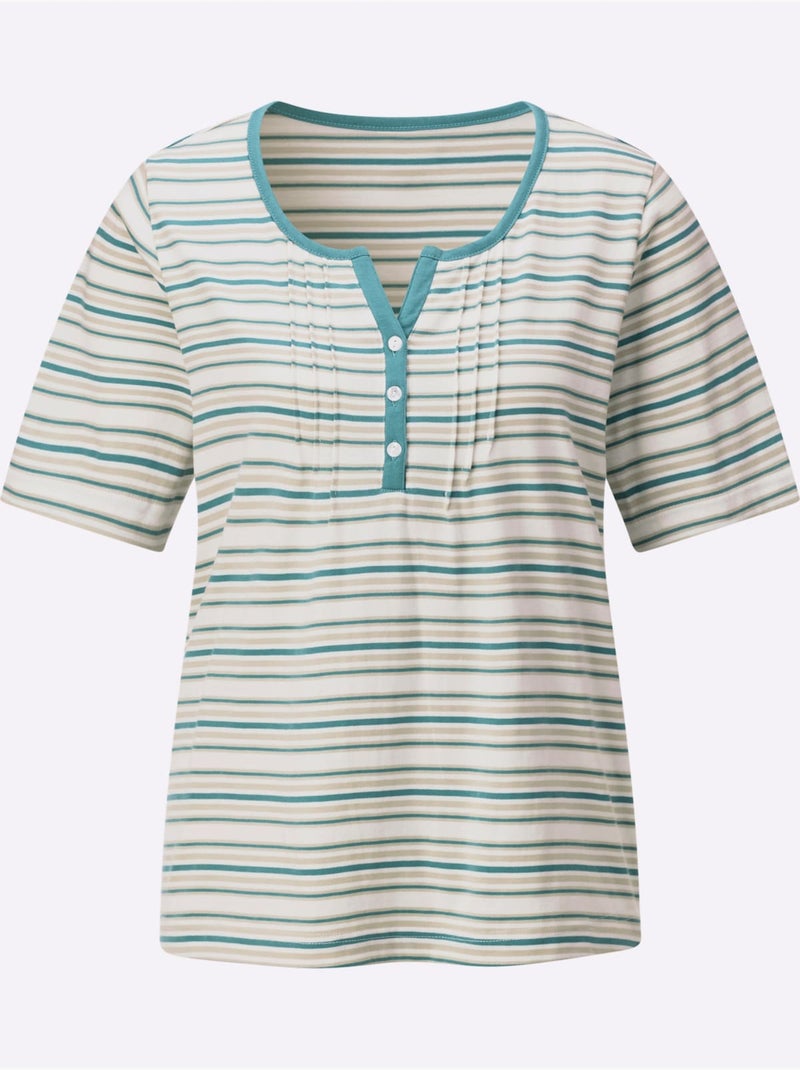 T-shirt Joli Motif à Rayures - Taille Standard - Witt Bleu Beige - Kiabi