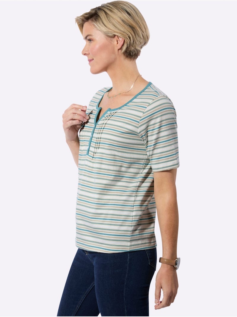 T-shirt Joli Motif à Rayures - Taille Standard - Witt Bleu Beige - Kiabi