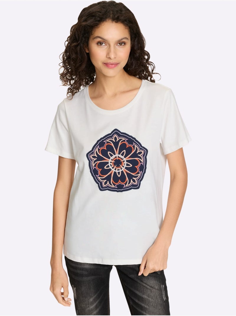 T-shirt Jolie Broderie - Taille Standard - Helline Ecru - Kiabi