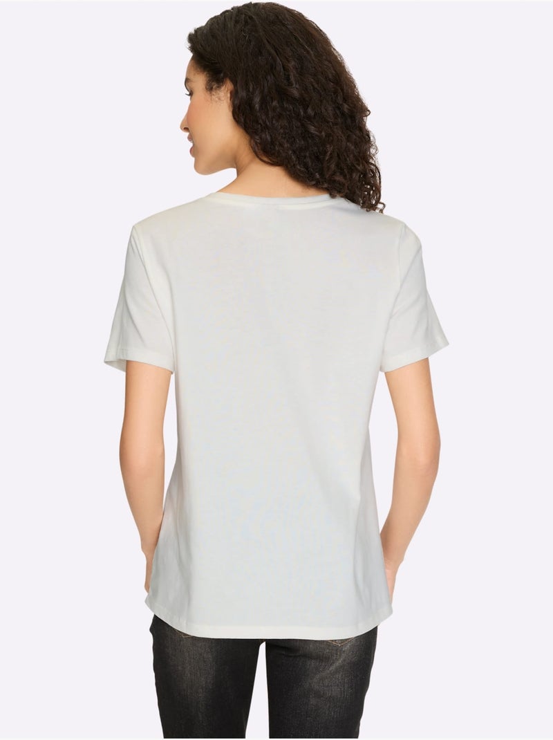 T-shirt Jolie Broderie - Taille Standard - Helline Ecru - Kiabi