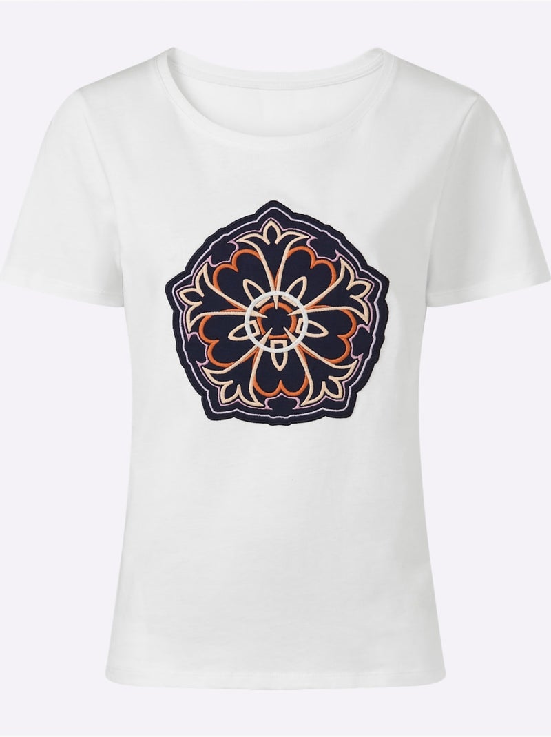 T-shirt Jolie Broderie - Taille Standard - Helline Ecru - Kiabi