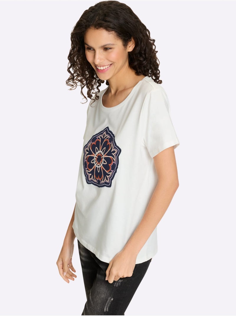 T-shirt Jolie Broderie - Taille Standard - Helline Ecru - Kiabi