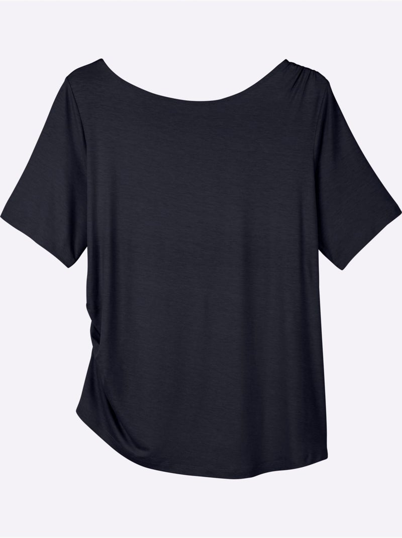 T-shirt Jolies Fronces - Taille Standard - Sheego Bleu foncé - Kiabi