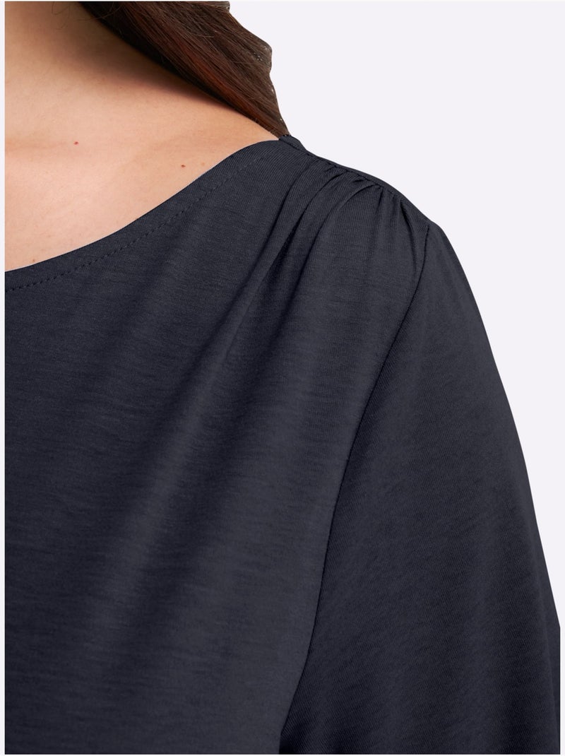 T-shirt Jolies Fronces - Taille Standard - Sheego Bleu foncé - Kiabi