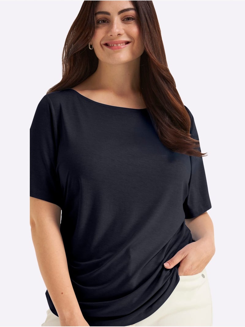 T-shirt Jolies Fronces - Taille Standard - Sheego Bleu foncé - Kiabi