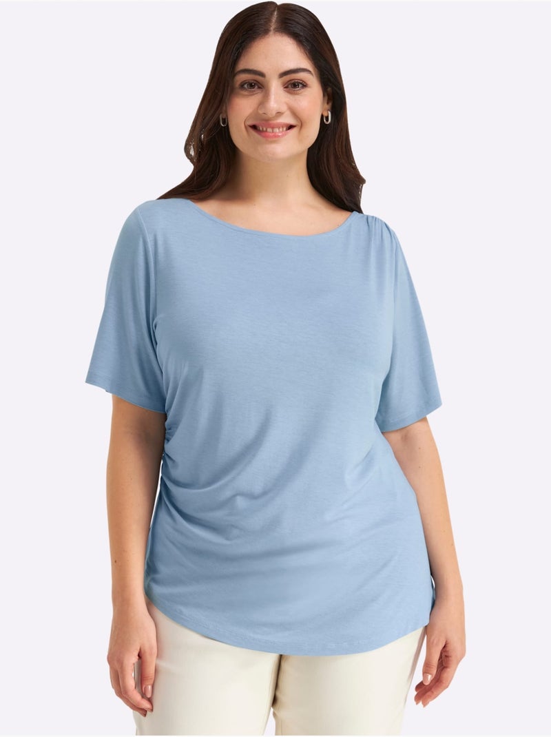 T-shirt Jolies Fronces - Taille Standard - Sheego Bleu - Kiabi