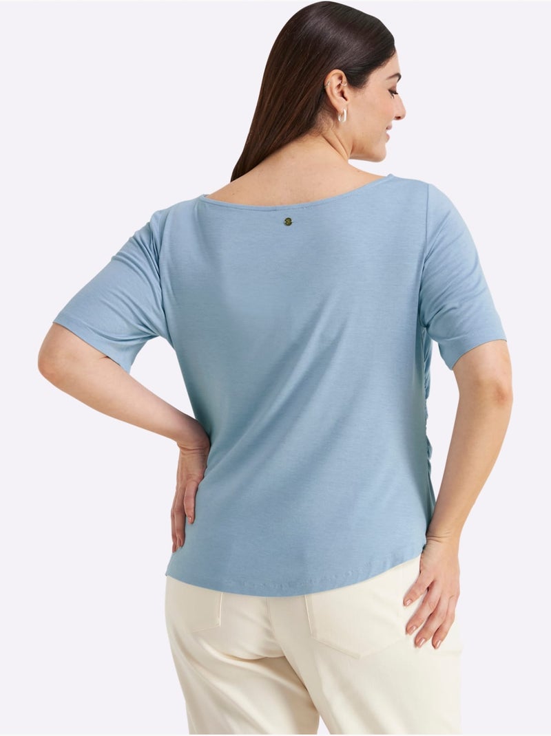 T-shirt Jolies Fronces - Taille Standard - Sheego Bleu - Kiabi